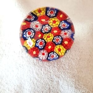 Vintage Millefiori Cane Art Glass Floral Design Paperweight